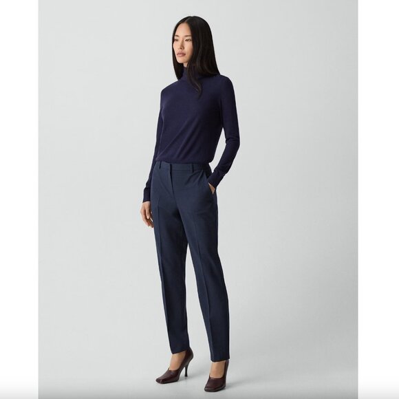 Theory Trecca Full Length Pant Good Wool Navy Sz 2 - Picture 3 of 12